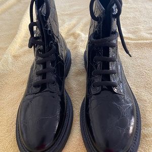 AGL MOREEN LACE-UP COMBAT BOOT PLATFORM TEXTURED LEATHER BLACK 36.5